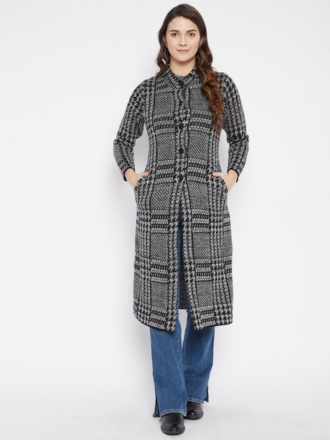 

Zigo Women Grey & Black Checked Longline Cardigan