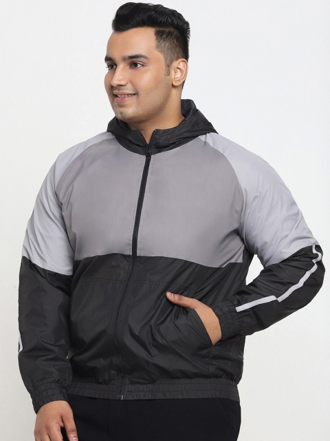 

Bewakoof Men Grey & Black Colourblocked Plus Size Bomber Jacket