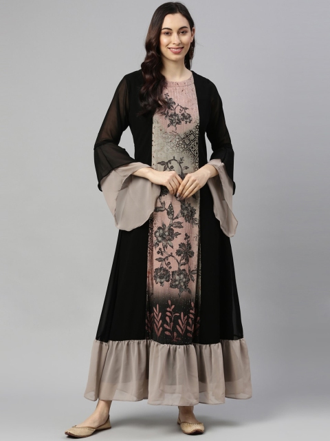 

GOLDSTROMS Women Black Ethnic Motifs Printed Georgette Kurta