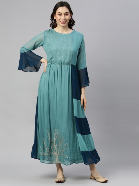 

GOLDSTROMS Women Sea Green Flared Sleeves Georgette Kurta