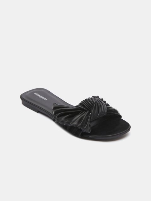 

shoexpress Women Black Bow Accented Open Toe Slide Flats