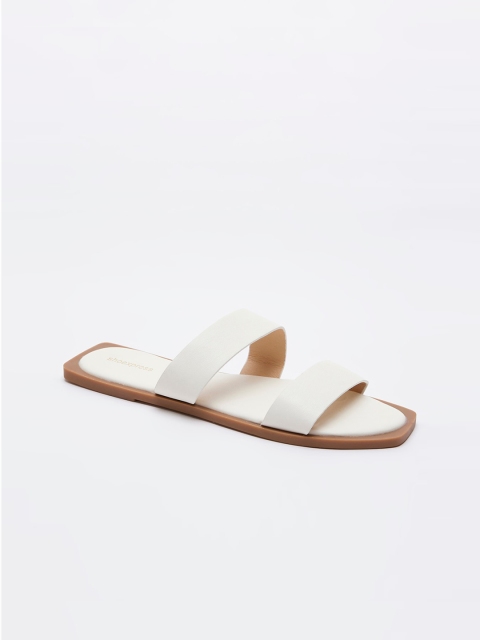 

shoexpress Women White Colourblocked Open Toe Slip-On Slide Open Toe Flats