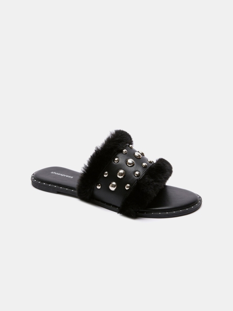 

shoexpress Women Black Embellished Open Toe Flats