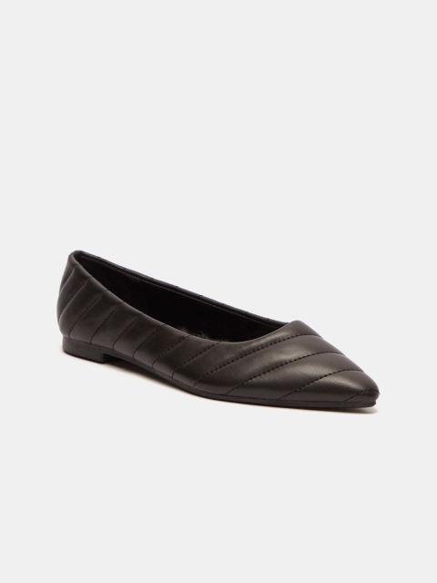 

shoexpress Women Black Quilted Pointed Toe Slip-On Ballerinas Flats
