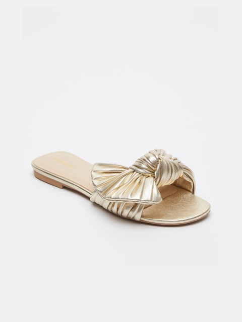 

shoexpress Women Gold-Toned Open Toe Flats with Bows