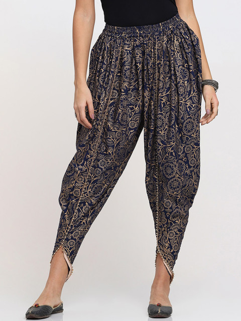 

Bewakoof Women Blue & Gold-Coloured Printed Dhoti Pants