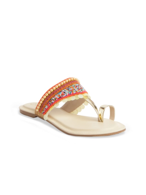 

ERIDANI Women Multicoloured Embellished Ethnic One Toe Flats, Multi