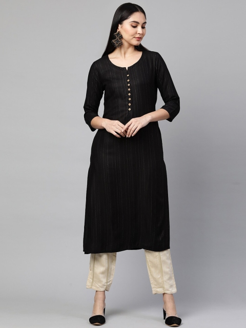 

FASHOR Woman Black Striped Kurta