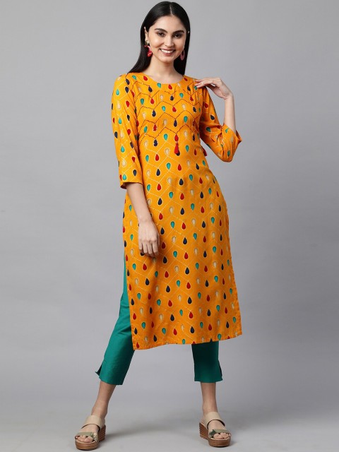 

FASHOR Women Yellow Printed Kurta