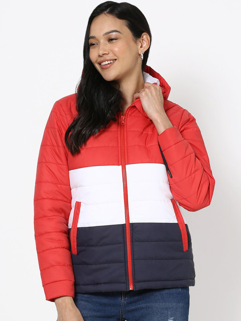 

Bewakoof Women Red & White Colourblocked Padded Jacket