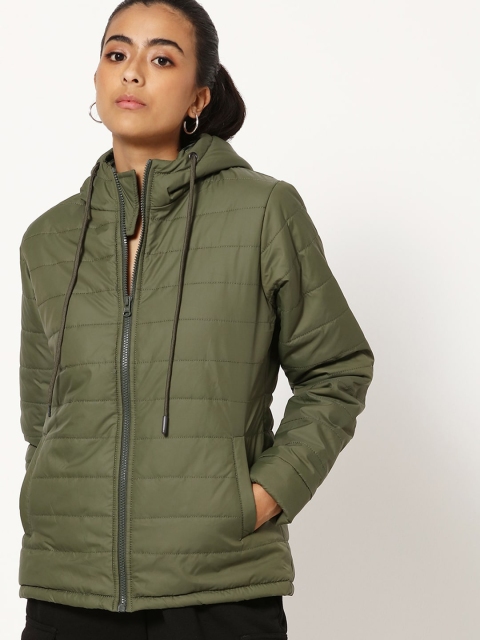

Bewakoof Women Green Winter Moss Basic Hooded Checked Puffer Jacket