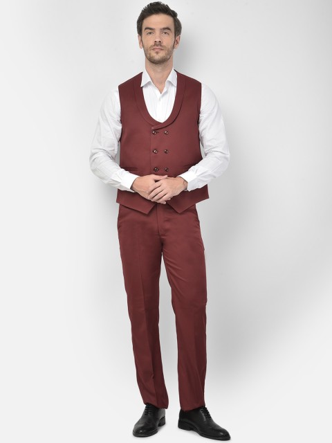 

SG RAJASAHAB Men Maroon Solid Single-Breasted 2-Piece Party Suit