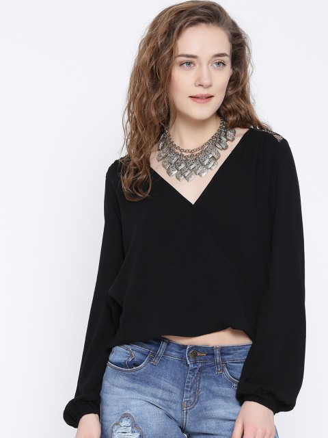 

FOREVER 21 Women Black Crop Wrap Top
