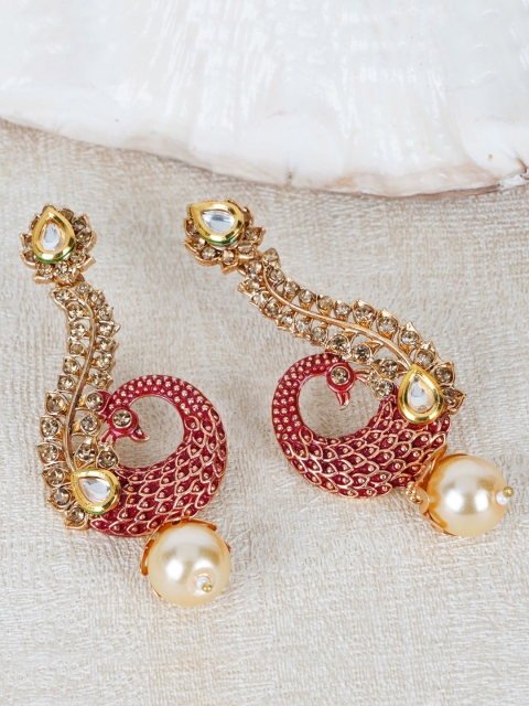 

Shining Diva Red Peacock Shaped Chandbalis Earrings