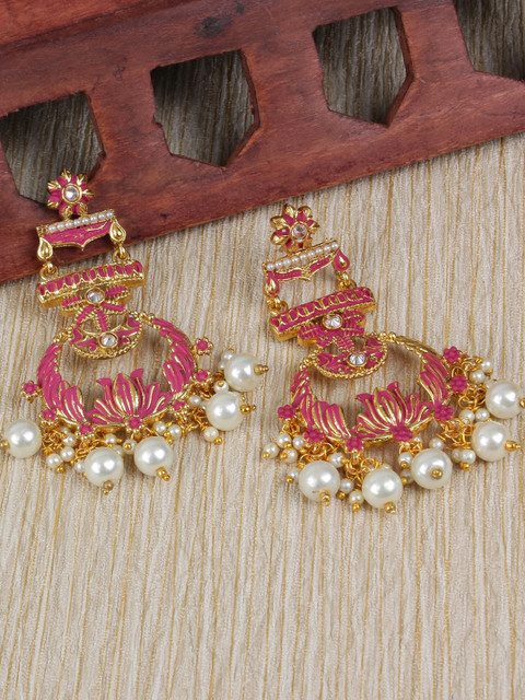 

Shining Diva Pink & Gold-Toned Contemporary Chandbalis Earrings