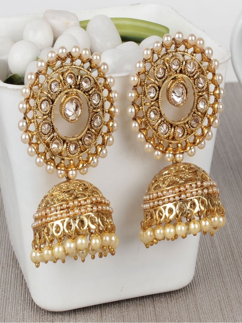 

Shining Diva Woman Gold-Toned Contemporary Jhumkas Earrings