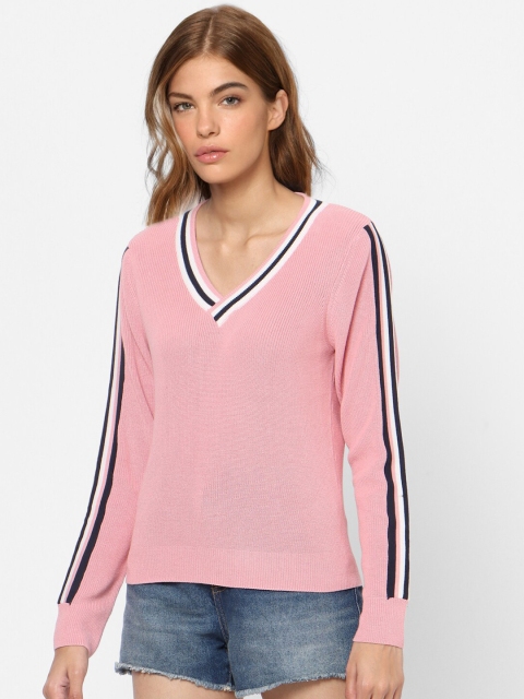 

ONLY Women Pink & Blue Striped Pullover