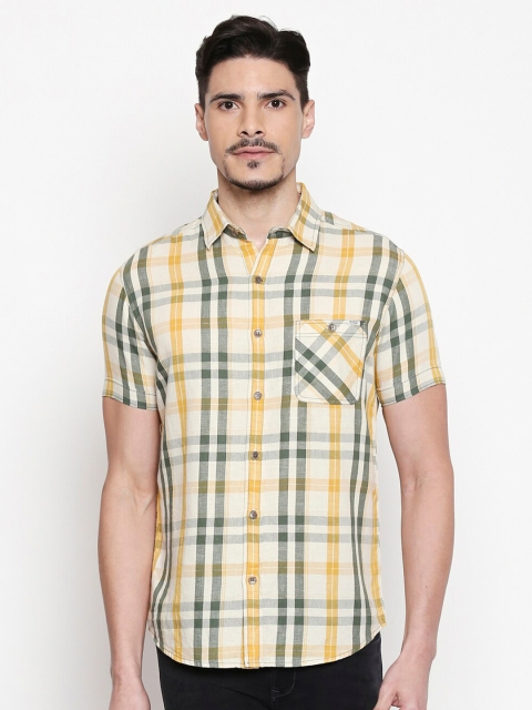 

Mufti Men Green Slim Fit Tartan Checks Checked Cotton Casual Shirt