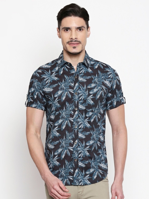 

Mufti Men Charcoal Slim Fit Floral Printed Cotton Casual Shirt