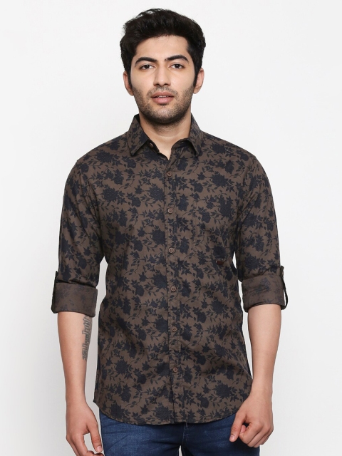 

Mufti Men Olive Green Slim Fit Floral Printed Cotton Casual Shirt