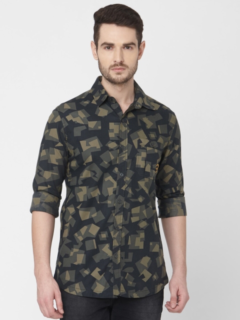 

Mufti Men Olive Green Slim Fit Printed Cotton Casual Shirt