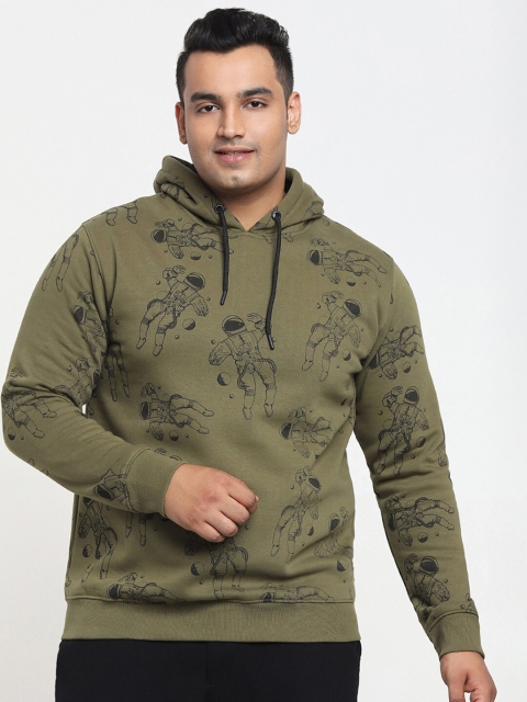 

Bewakoof Plus Men Green Printed Hooded Sweatshirt