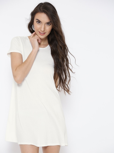 

FOREVER 21 Women White Solid A-Line Dress