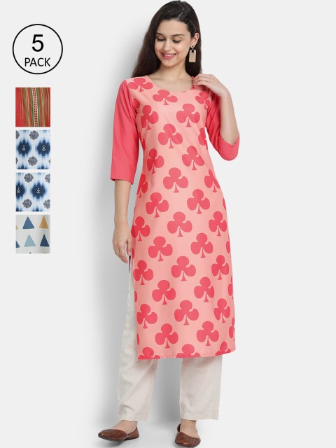 

7Threads Women Pack Of 5 Printed Kurtas, Pink