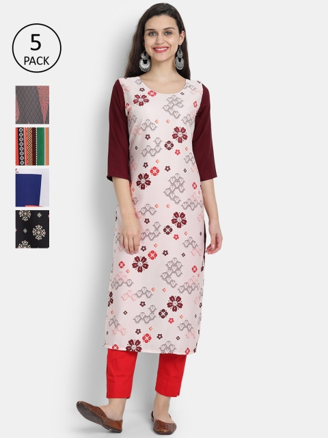 

7Threads Women Multicoloured Floral Printed Thread Work Crepe Kurta, Multi
