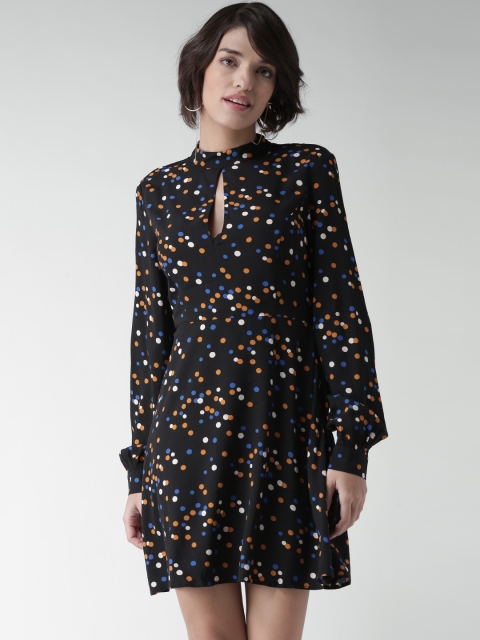 

FOREVER 21 Women Black Dot Print Fit & Flare Dress