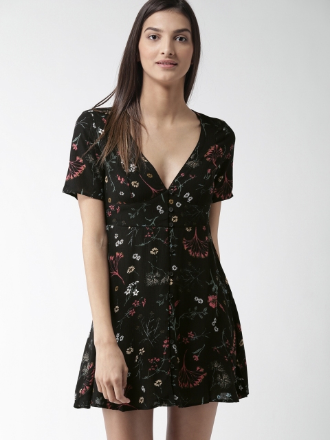 

FOREVER 21 Women Black Printed A-Line Dress