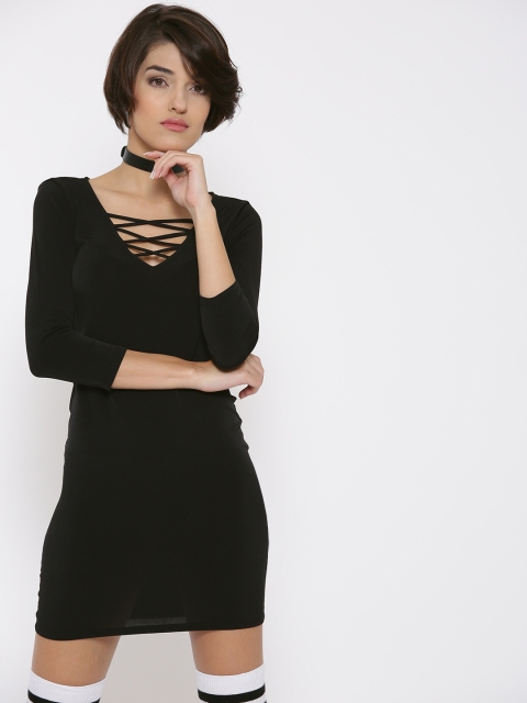 

FOREVER 21 Women Black Solid Bodycon Dress