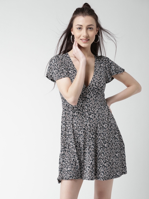 

FOREVER 21 Women Black Printed Fit & Flare Dress
