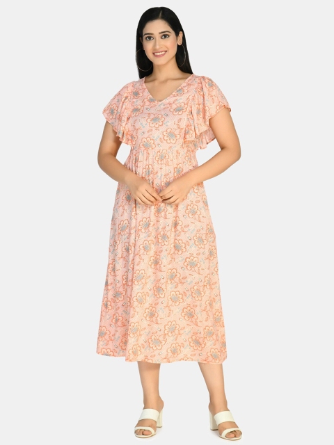 

Aaruvi Ruchi Verma Pink Floral Maternity Midi Dress