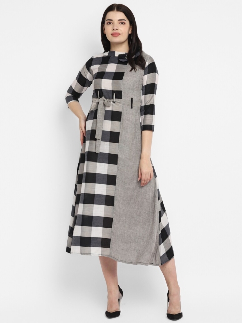 

VAABA Black & White Checked Ethnic Midi Dress