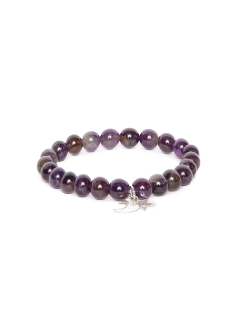 

TRISHONA Women Purple & Silver Amethyst Beaded Elasticated Bracelet