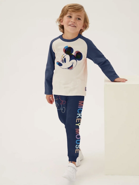 

BONKIDS Boys Navy Blue Mickey Mouse Printed Joggers