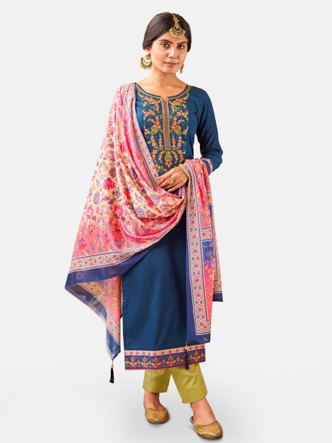 

Kvsfab Women Blue Ethnic Motifs Unstitched Dress Material