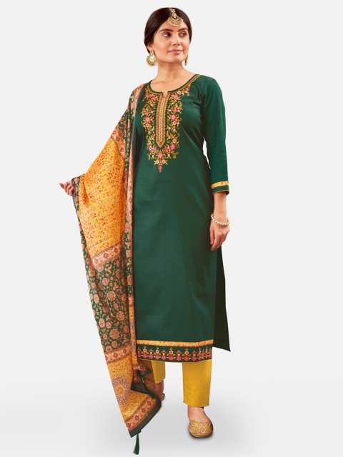 

Kvsfab Women Green & Yellow Ethnic Motifs Embroidered Unstitched Dress Material