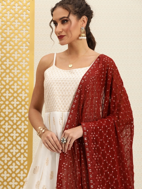 

House of Pataudi Maroon Ethnic Motifs Embroidered Jashn Dupatta with Sequinned