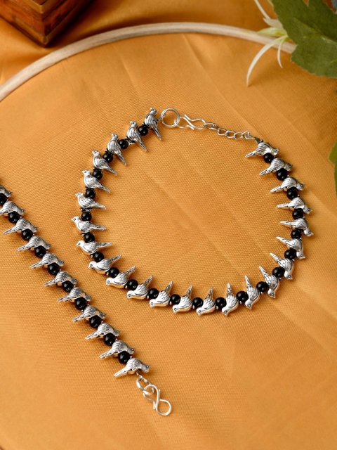 

Silvermerc Designs Set of 2 Silver-Plated Black Sparrow Beaded Chain Anklet