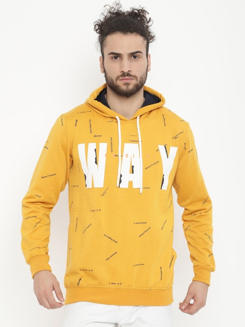 

V2 Value & Variety Men Mustard Printed Hooded Sweatshirt