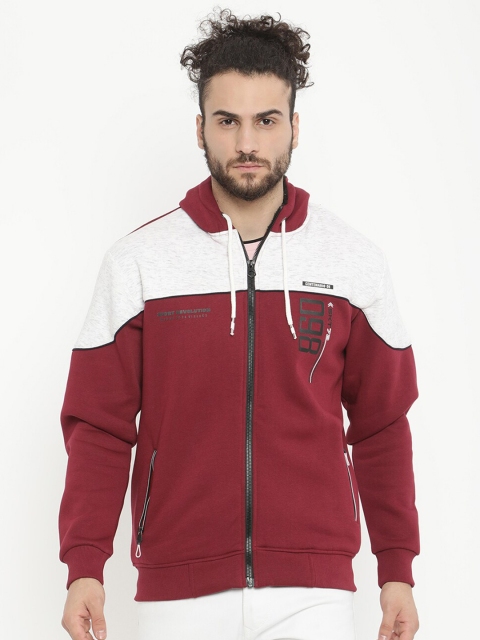 

V2 Value & Variety Men Maroon Colourblocked Hooded Sweatshirt