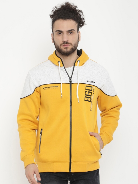 

V2 Value & Variety Men Mustard Colourblocked Hooded Sweatshirt