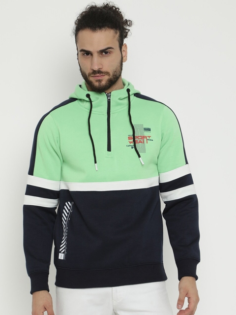 

V2 Value & Variety Men Green Colourblocked Hooded Sweatshirt