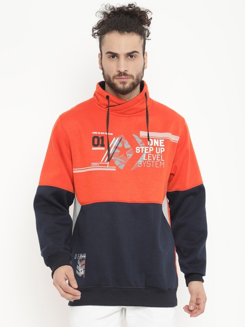 

V2 Value & Variety Men Orange & Navy Blue Colourblocked Sweatshirt