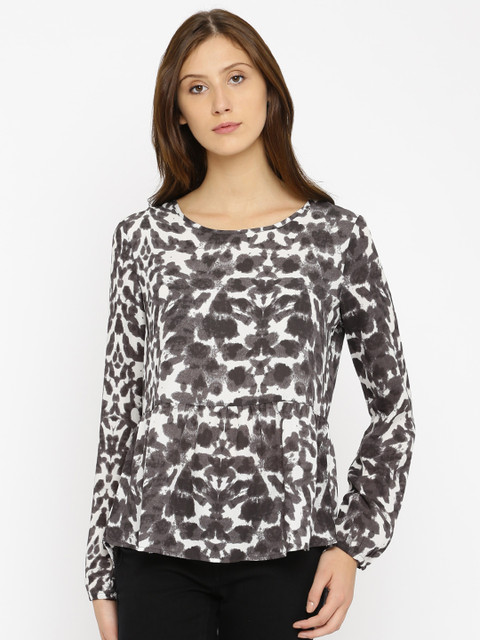 

ONLY Women Black & White Printed Peplum Top