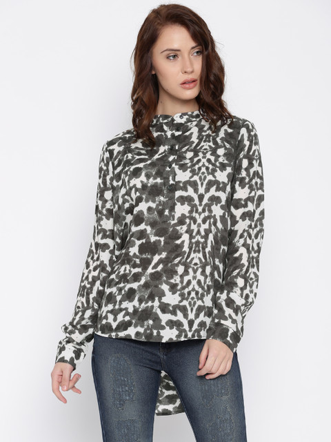 

ONLY Women Black & White Printed Shirt-Style Top