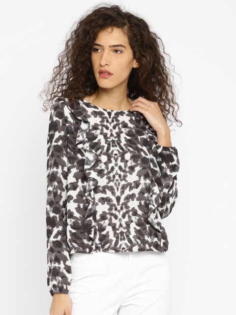 

ONLY Women Black & White Printed Top