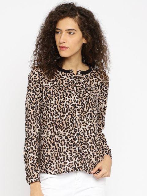 

ONLY Women Black & Beige Printed Shirt-Style Top